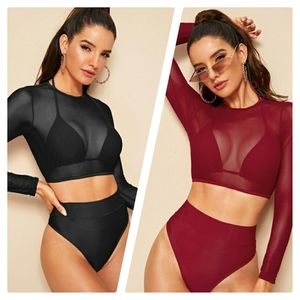 SHEER OVER HALTER 3 PIECE SWIMWEAR